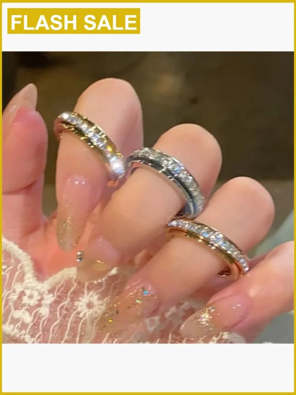Titanium Steel Cubic Zirconia Spinner Ring - Anxiety Relief Fidget Jewelry